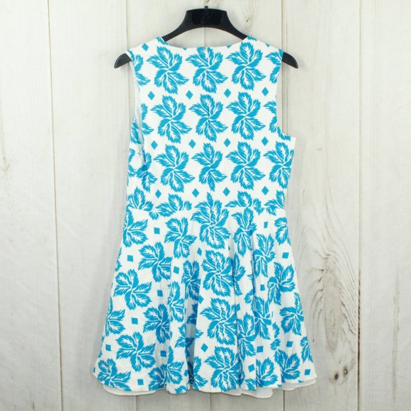 Diane von Furstenberg Blue Floral Print Flare Mini Dress Size 14 - Picture 8 of 12